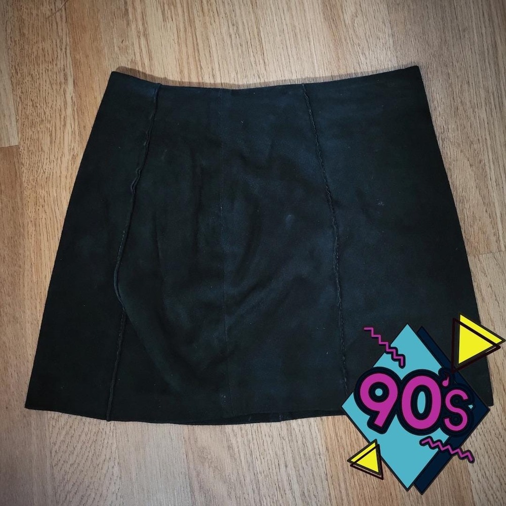 Blugirl Blumarine Mini Skirt Vintage 90s Black Suede Leather Italian Designer 40